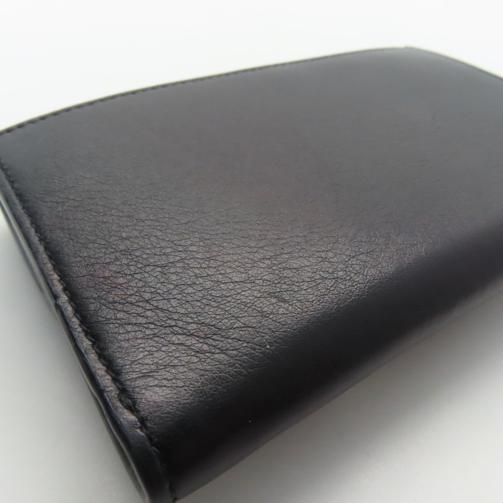 YVES SAINT LAURENT 牛皮皮革Card Case銀扣卡片包黑色
