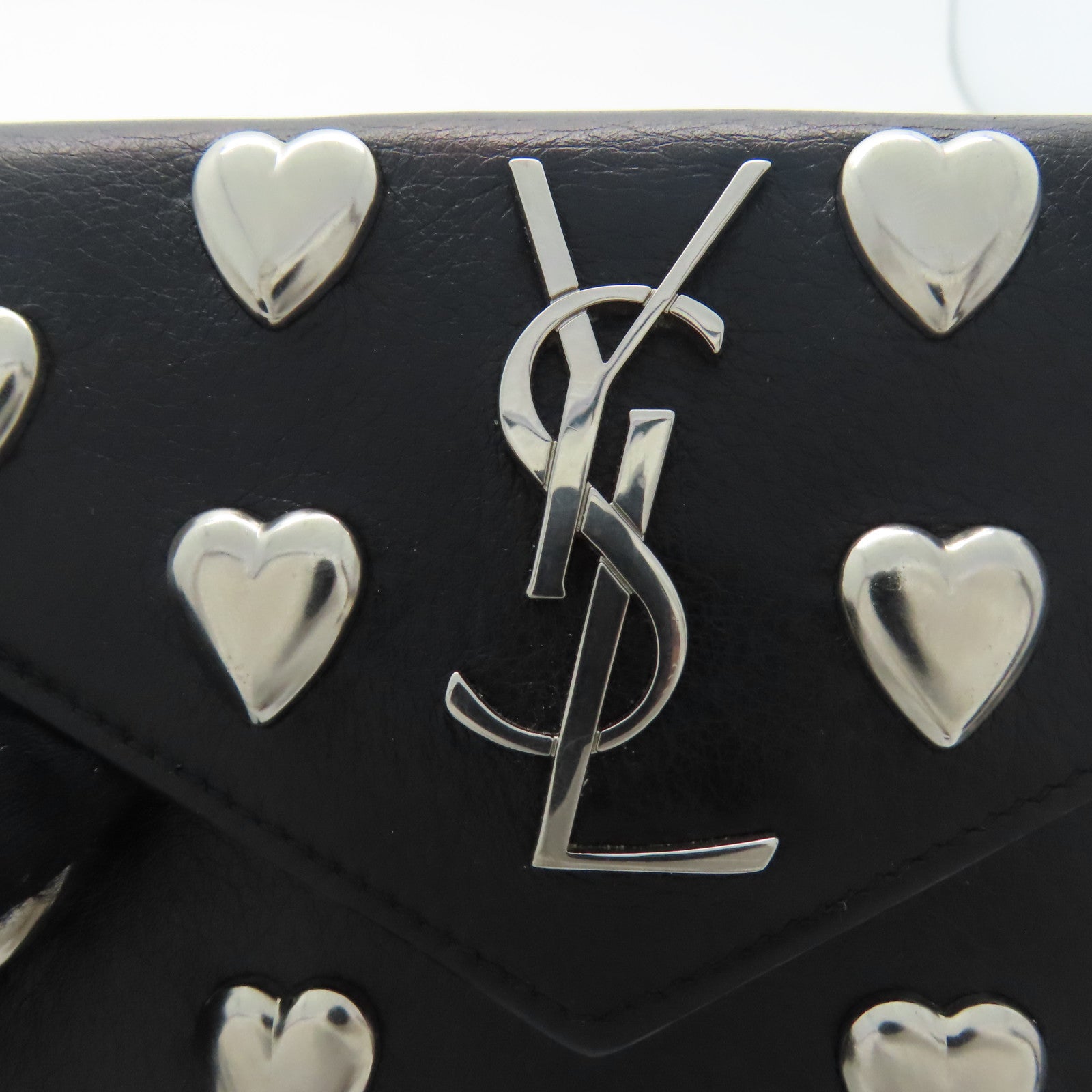 YVES SAINT LAURENT 牛皮皮革Card Case銀扣卡片包黑色