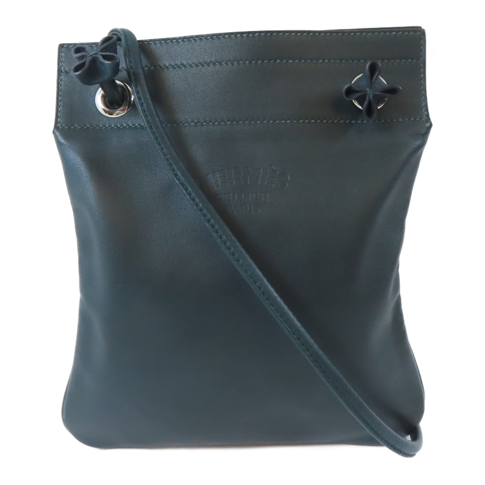 HERMES Swift皮革Sac Aline Mini Bag銀扣肩背袋Vert Cypres/綠色