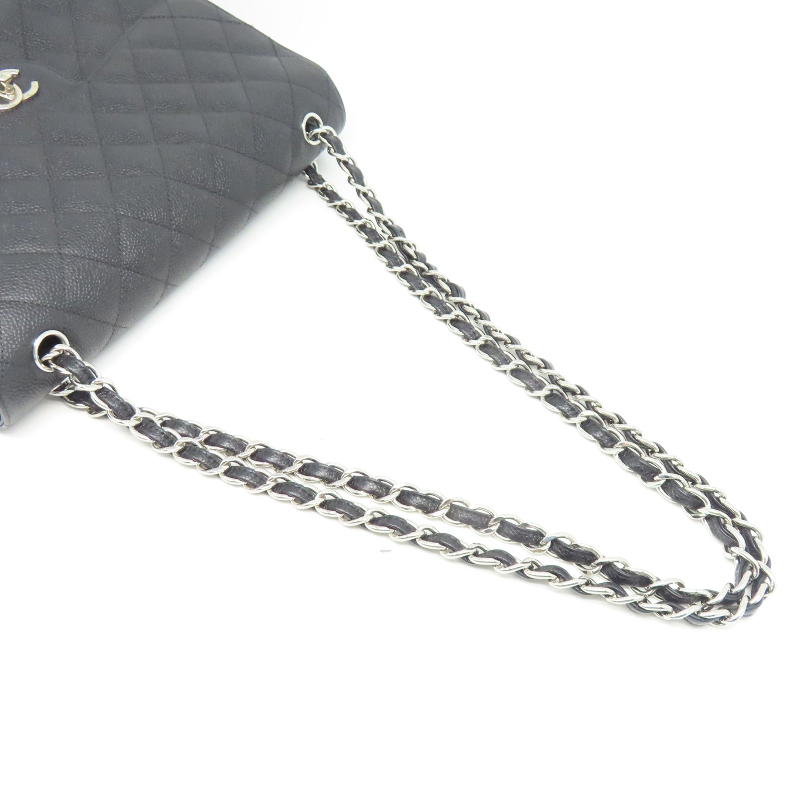 CHANEL 【清倉大減價】菱格Caviar皮革Chain Shoulder金扣鏈帶肩背袋黑色