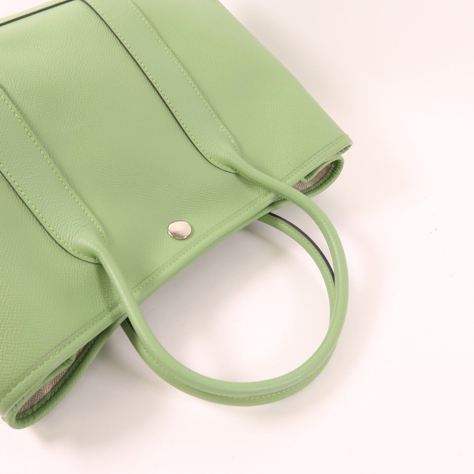 HERMES Epsom皮革Garden Party TPM銀扣手挽袋Vert Criquet
