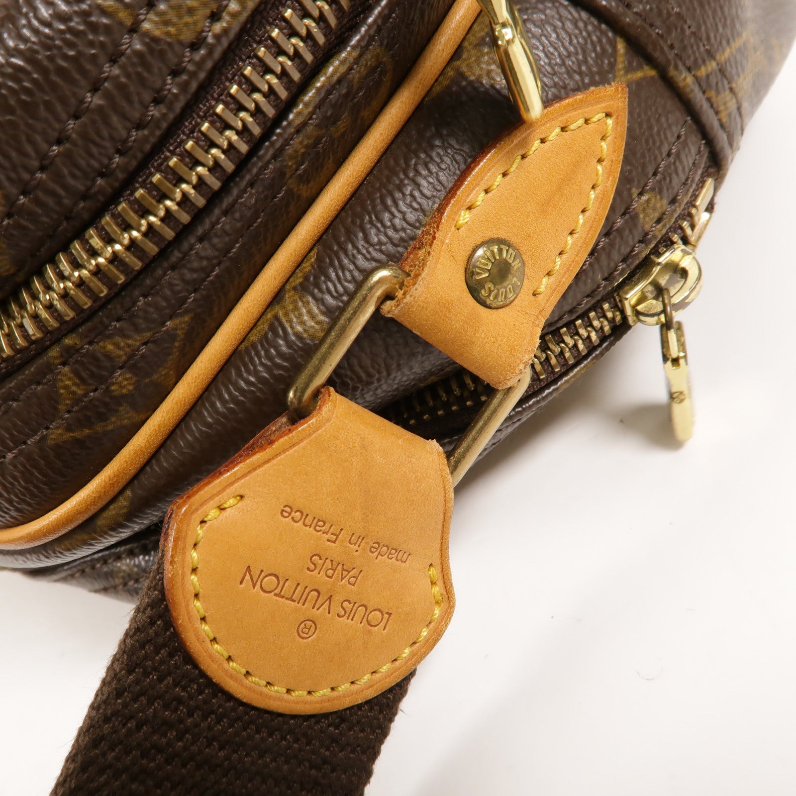 LOUIS VUITTON Monogram Reporter PM金扣肩背袋棕色