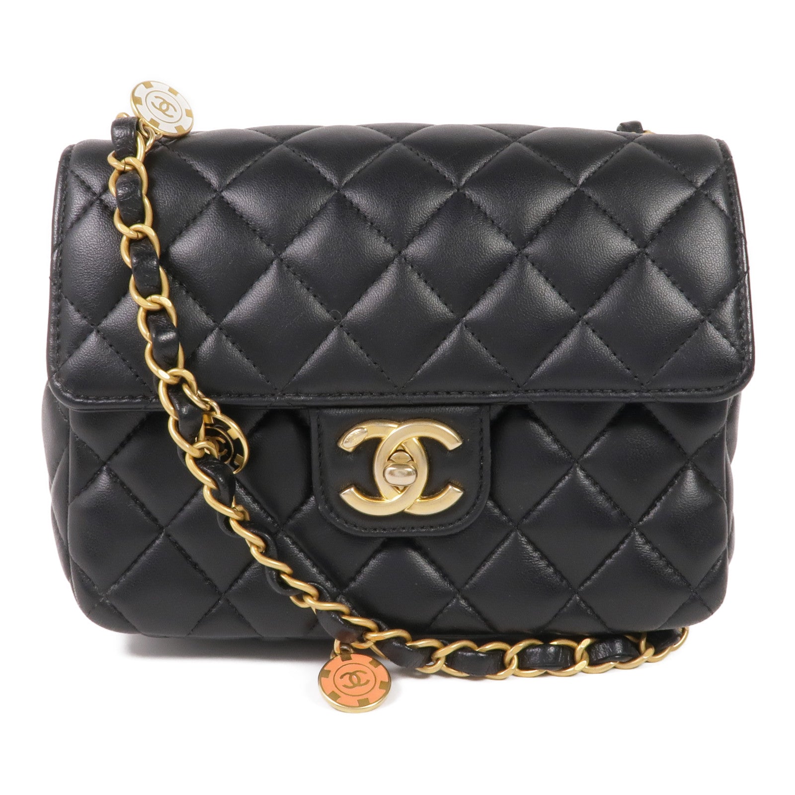 CHANEL 羊皮皮革Chain Shoulder Bag金扣鏈帶肩背袋