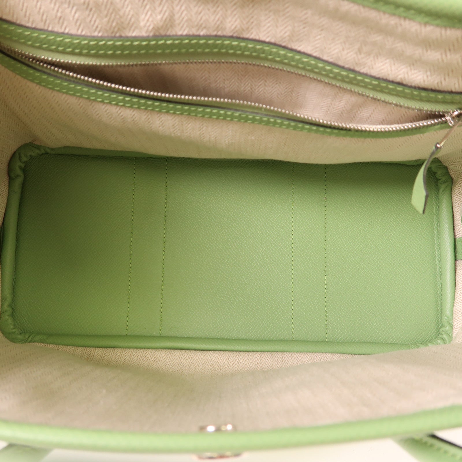 HERMES Epsom皮革Garden Party TPM銀扣手挽袋Vert Criquet