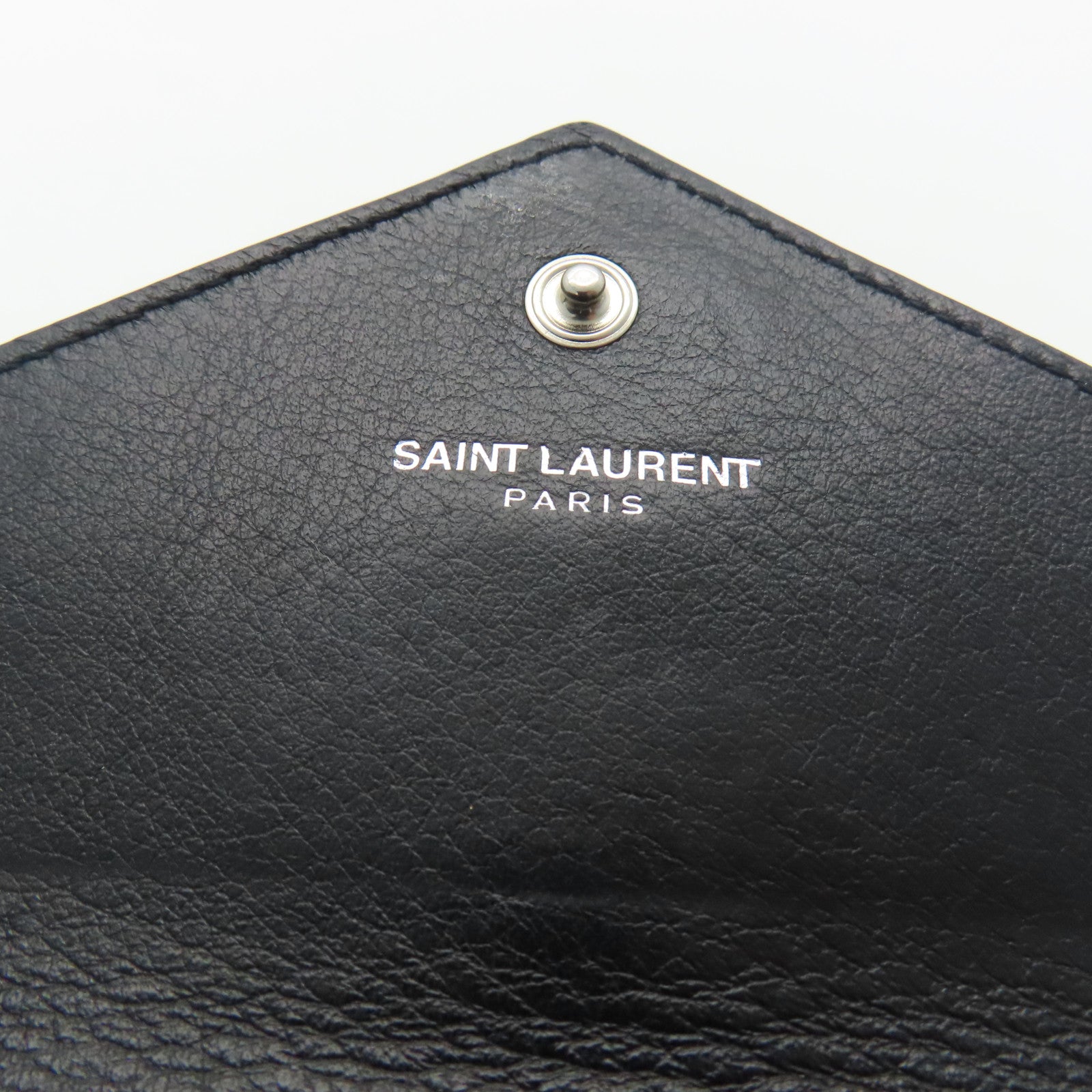 YVES SAINT LAURENT 牛皮皮革Card Case銀扣卡片包黑色