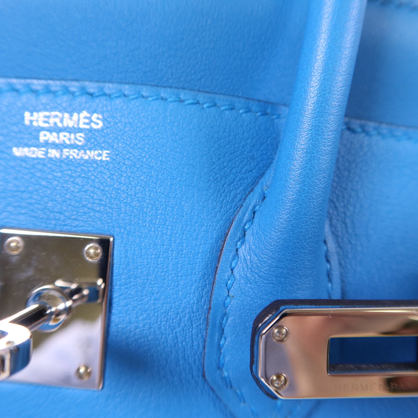 HERMES Swift皮革Birkin 25銀扣手挽袋Bleu Frida