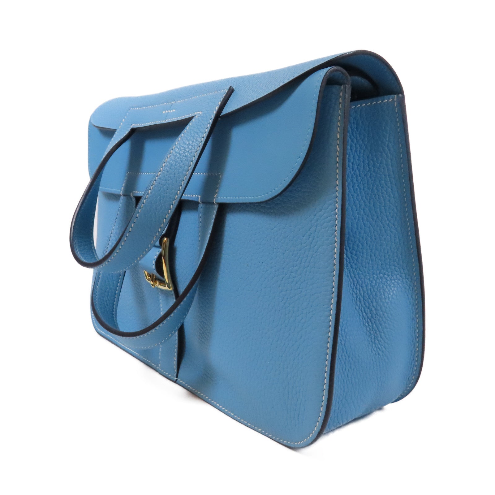 HERMES 牛皮皮革Halzan 31 2 Way Shoulder金扣手挽肩背兩用袋藍色