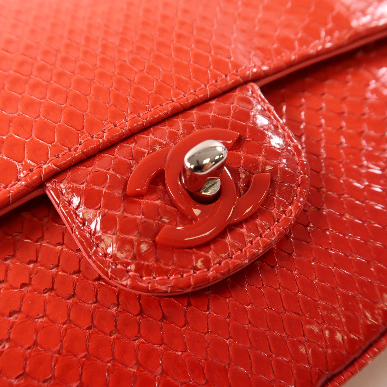 CHANEL 蛇皮皮革Classic 25銀扣鏈帶手挽肩背兩用袋