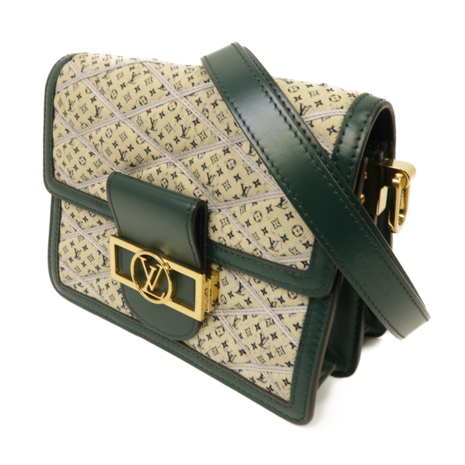 LOUIS VUITTON 【激減優惠】帆布Mini Dauphine金扣肩背袋綠色/白色