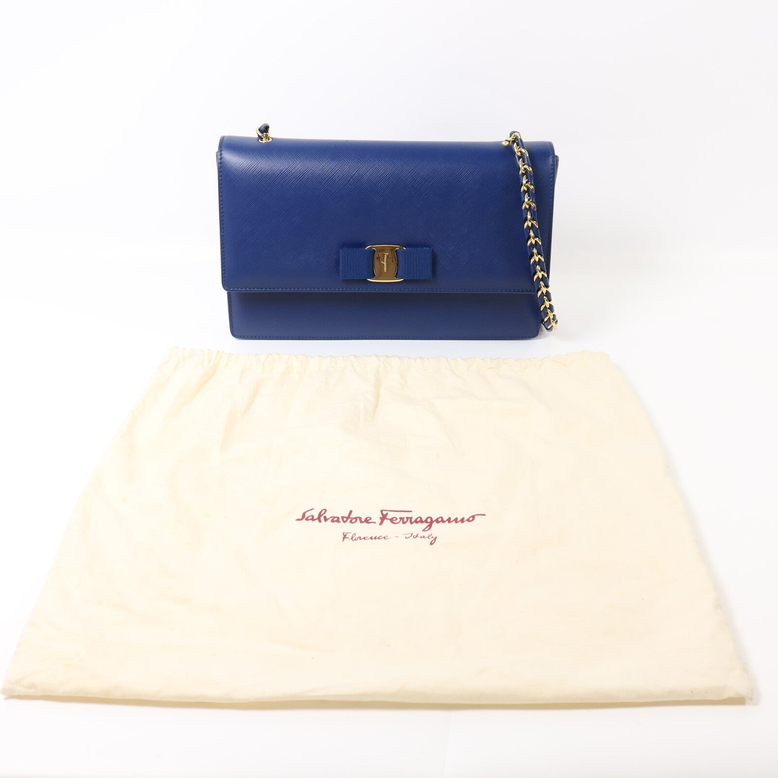 Salvatore Ferragamo 牛皮皮革Vara Gini Chain Shoulder金扣鏈帶肩背袋