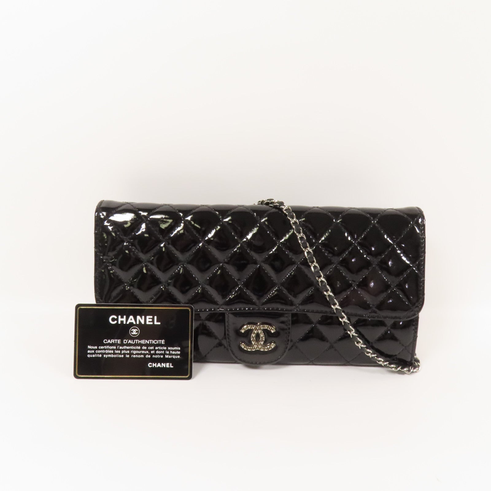CHANEL 漆皮皮革WOC Wallet On Chain銀扣鏈帶肩背袋