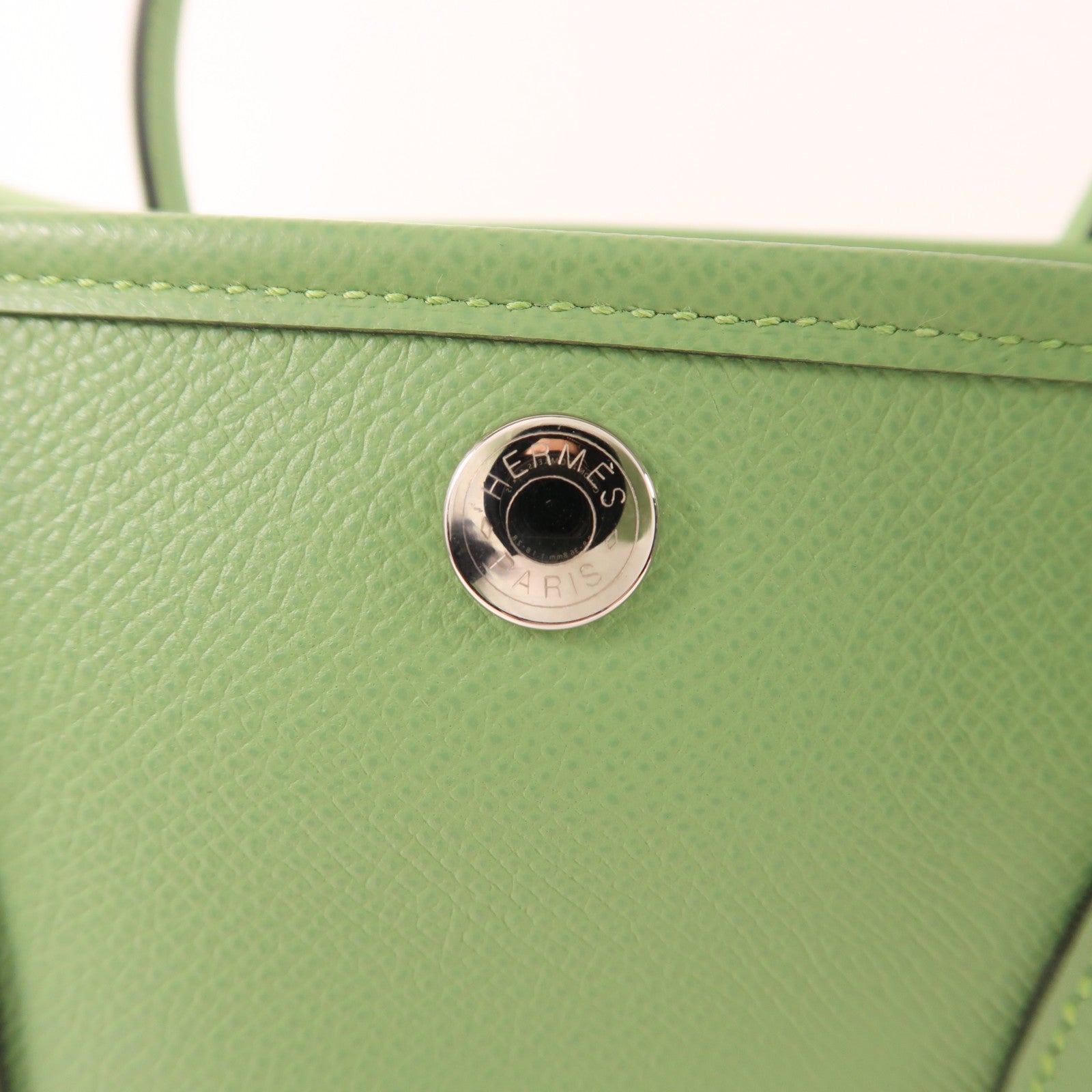 HERMES Epsom皮革Garden Party TPM銀扣手挽袋Vert Criquet