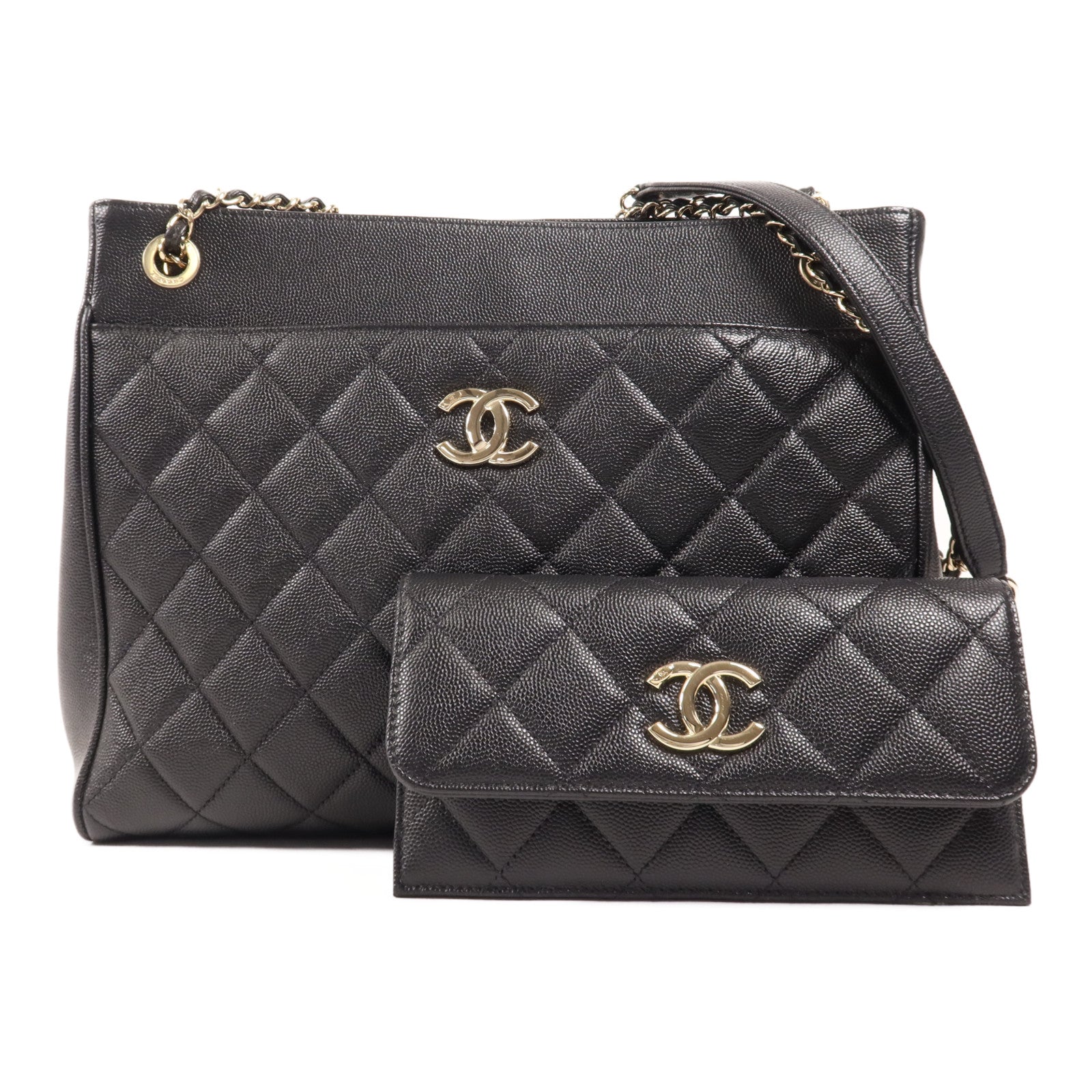 CHANEL 牛皮皮革Chain Tote金扣鏈帶肩背袋