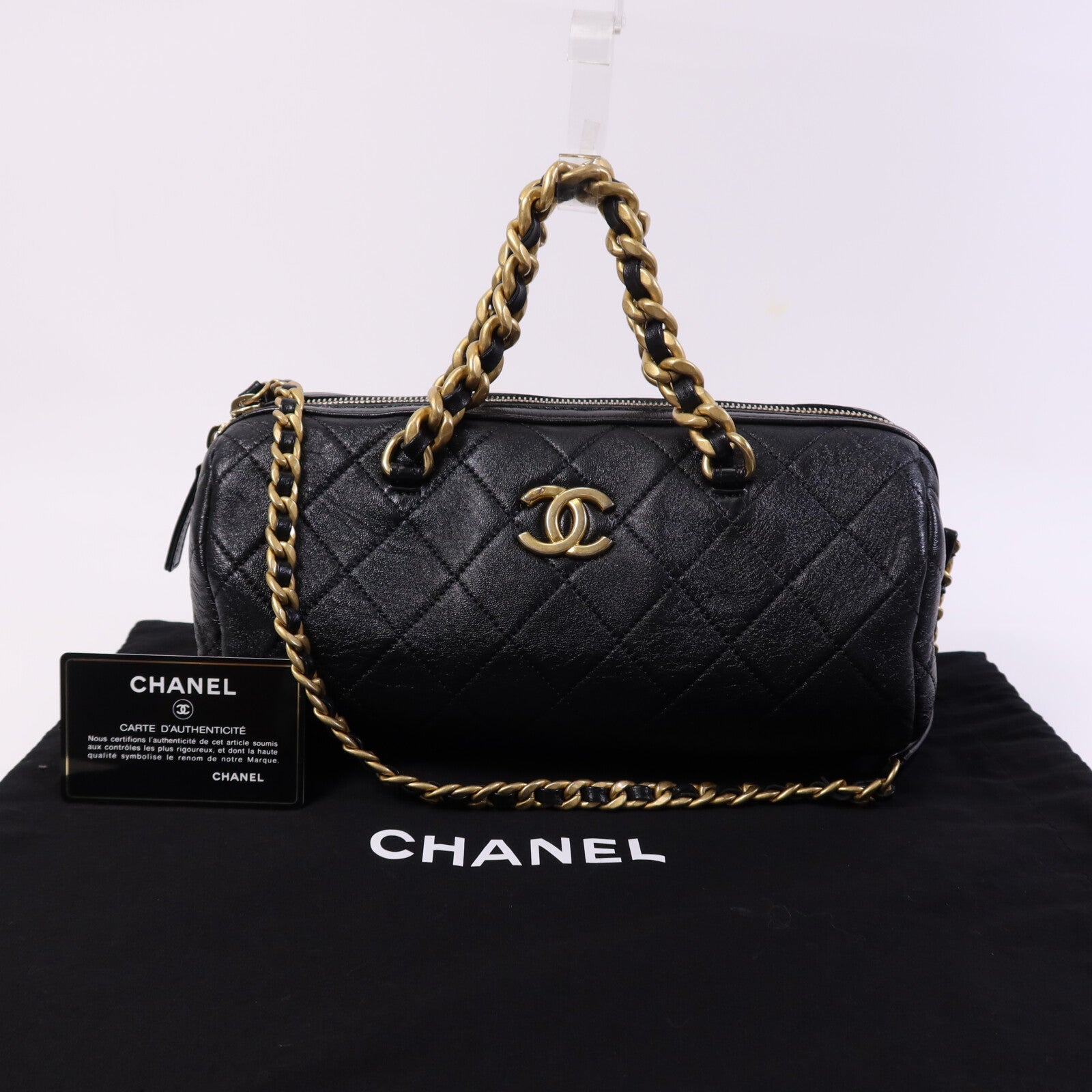 CHANEL 牛皮皮革2 Way Shoulder Bag金扣鏈帶手挽肩背兩用袋