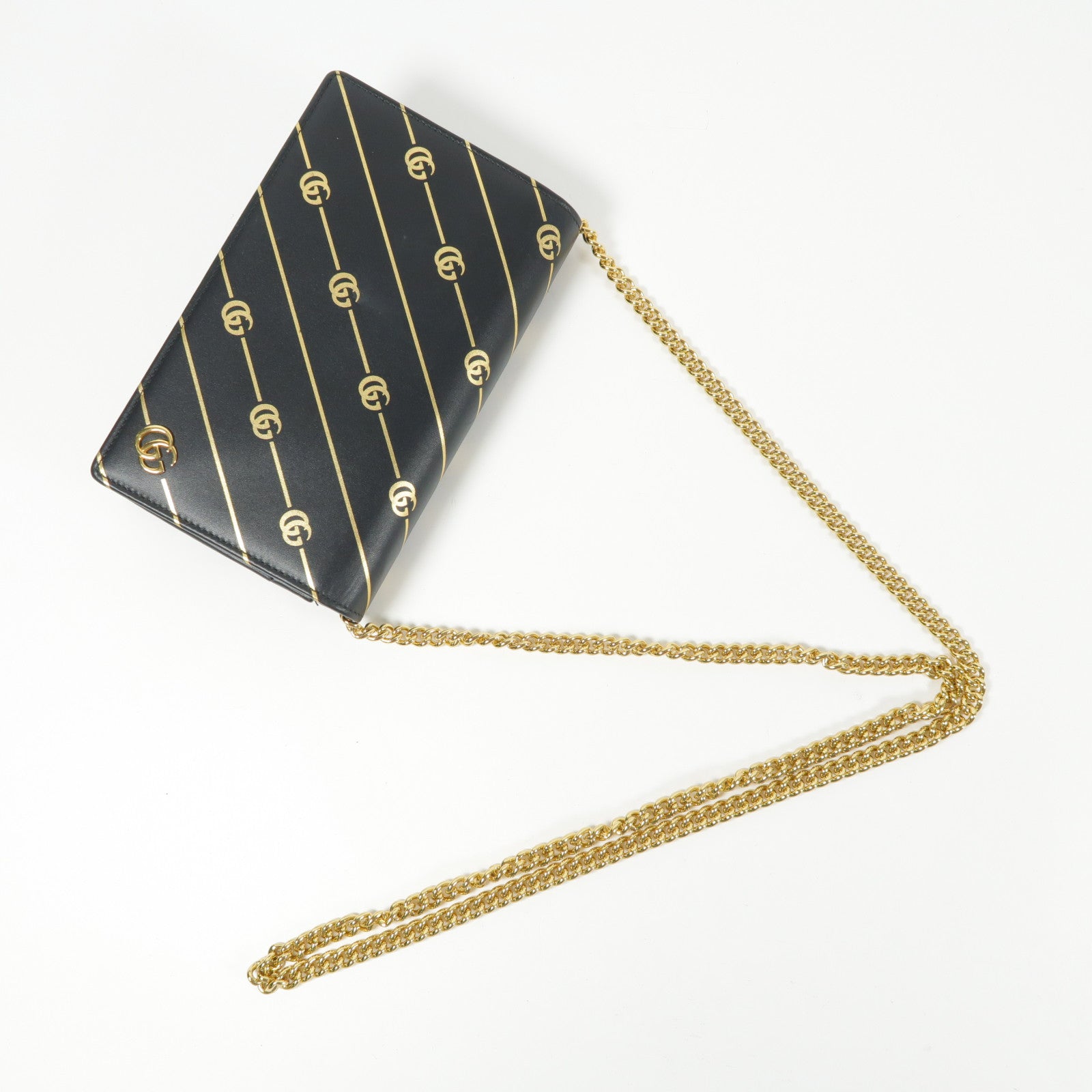 GUCCI GG GHW Chain Shoulder Bag Calfskin Leather Black