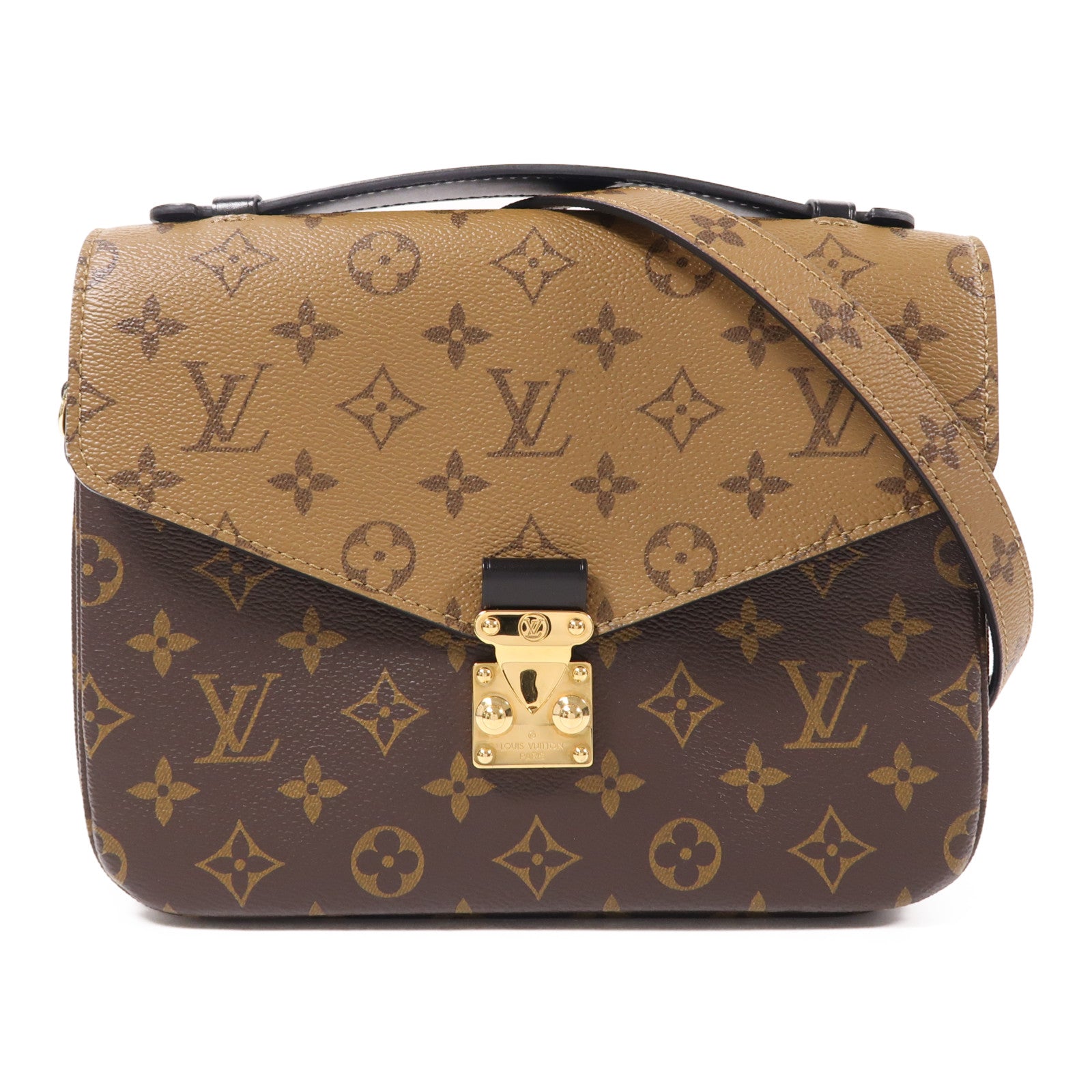 LOUIS VUITTON Monogram Reverse Pochette Metis金扣手挽肩背兩用袋棕色