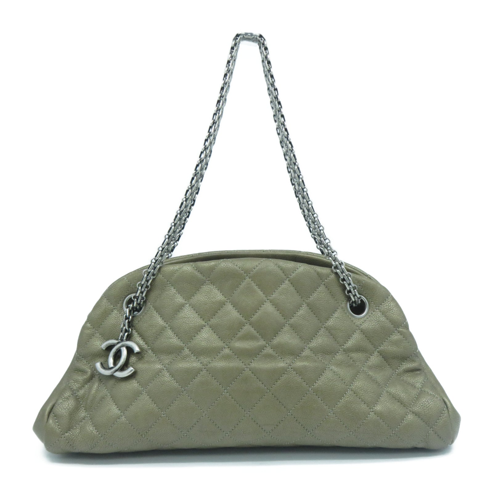CHANEL 【激減優惠】菱格牛皮皮革Chain Shoulder Bag銀扣鏈帶肩背袋啡色