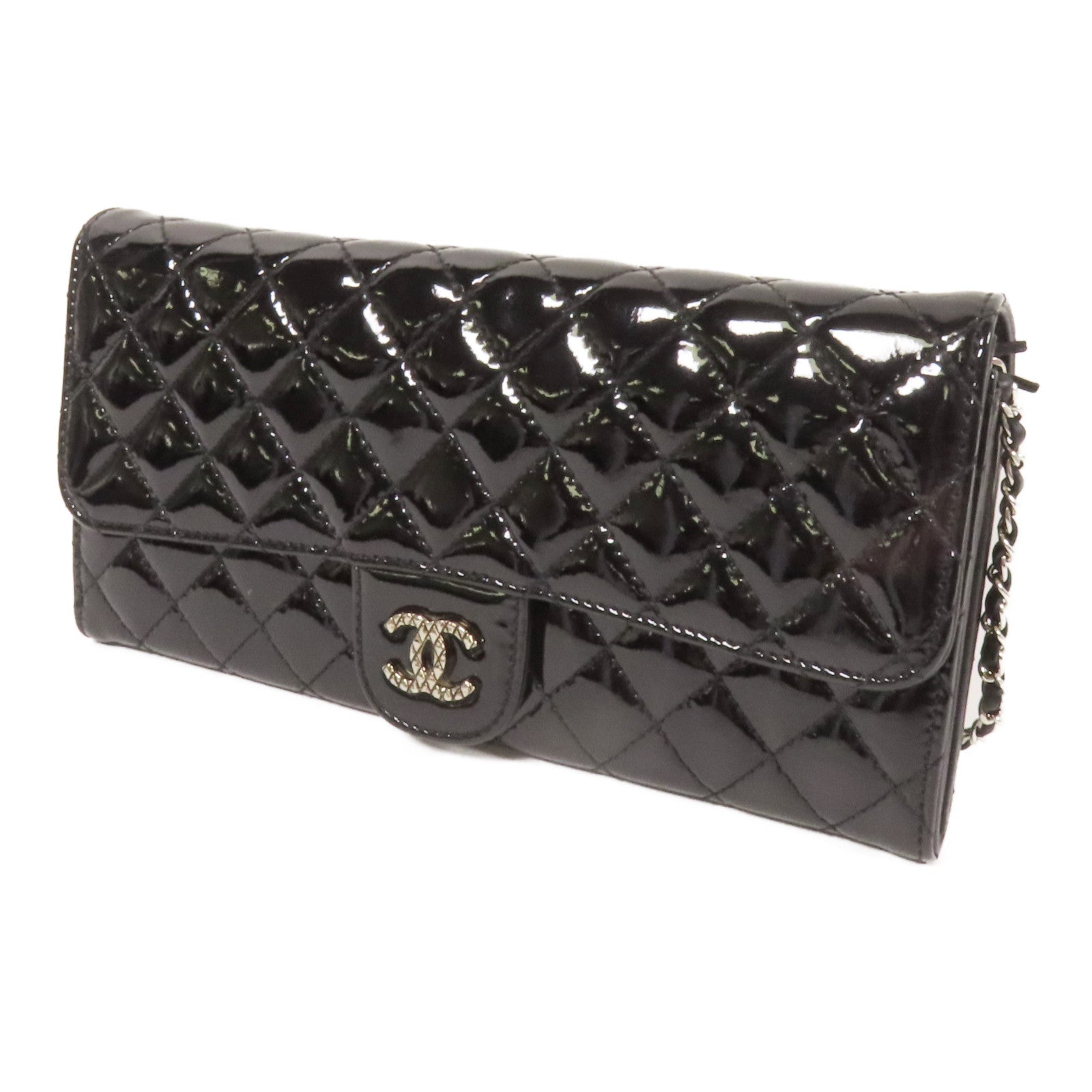 CHANEL 漆皮皮革WOC Wallet On Chain銀扣鏈帶肩背袋