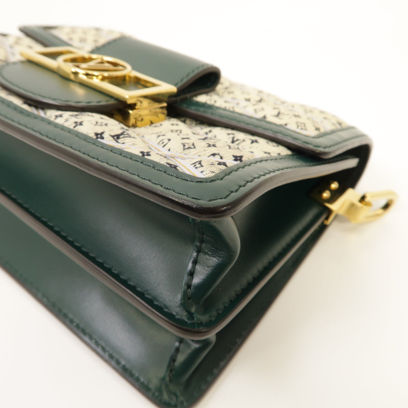 LOUIS VUITTON 【激減優惠】帆布Mini Dauphine金扣肩背袋綠色/白色