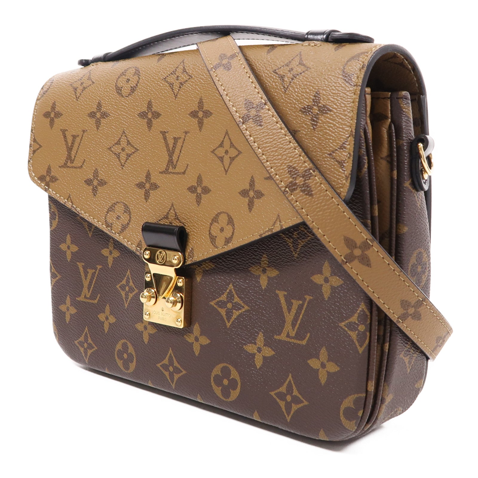 LOUIS VUITTON Monogram Reverse Pochette Metis金扣手挽肩背兩用袋棕色