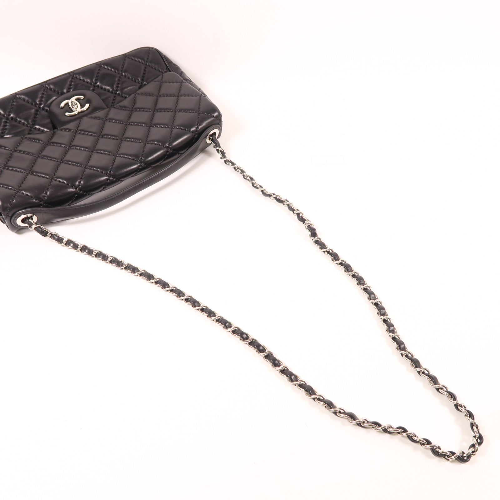 CHANEL CC SHW Shoulder Bag 2Way Handbag Lambskin Leather Black