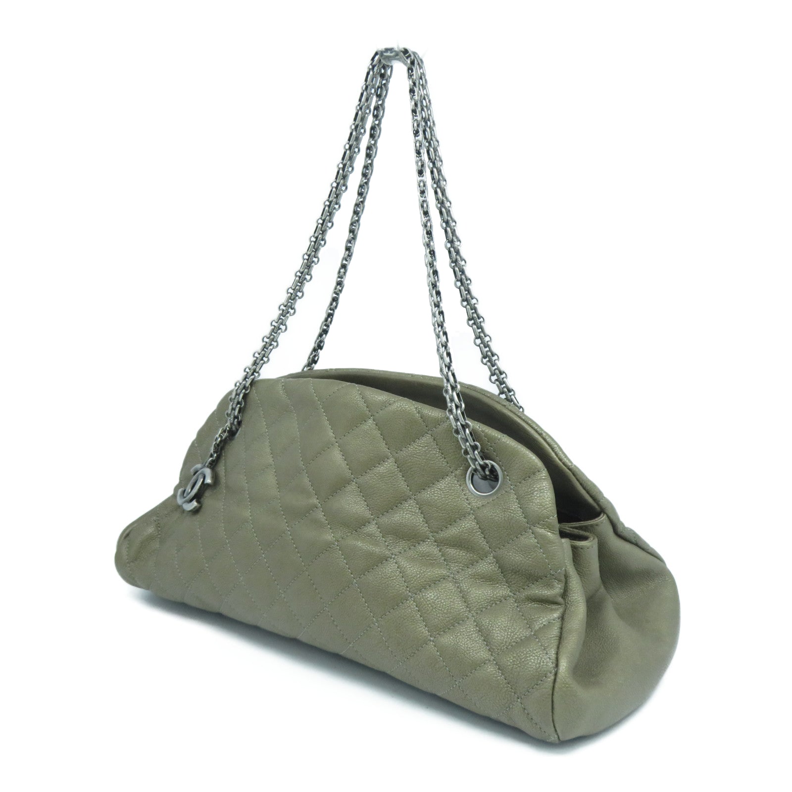 CHANEL 【激減優惠】菱格牛皮皮革Chain Shoulder Bag銀扣鏈帶肩背袋啡色