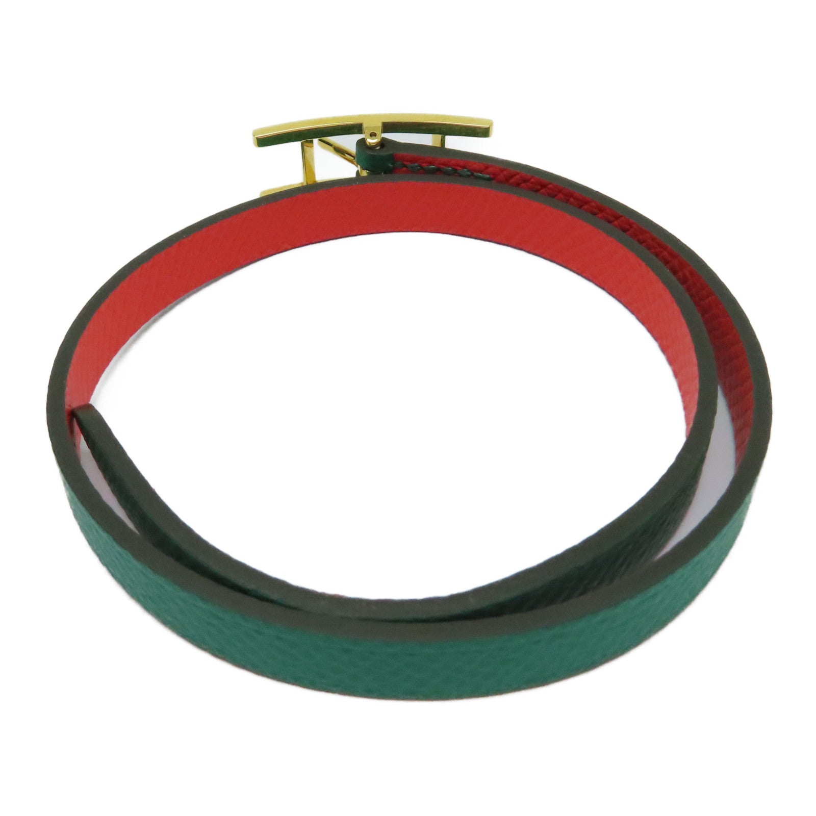HERMES Epsom皮革Behapi Double Tour Bracelet金扣手帶綠色/紅色