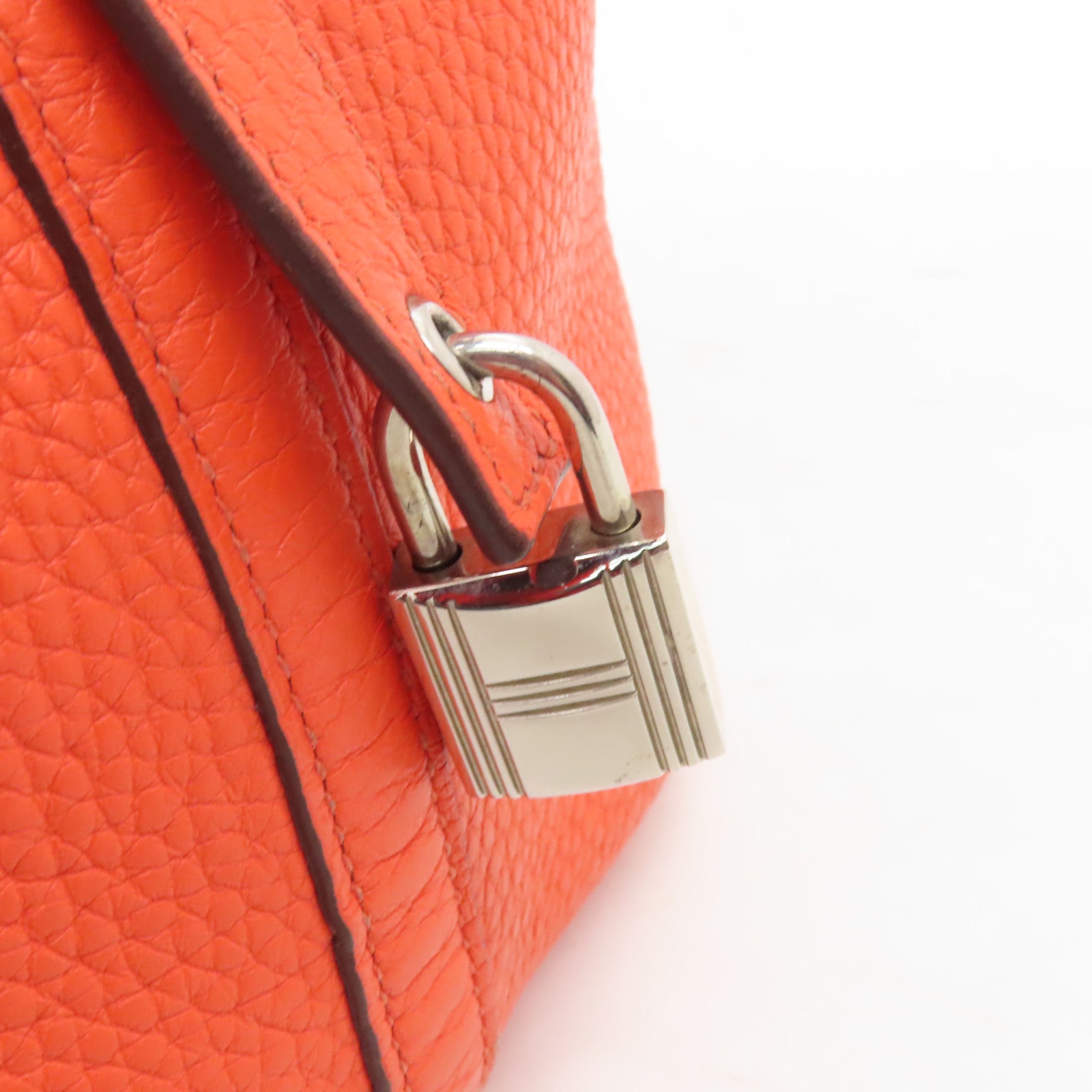 HERMES 【限時優惠】Clemence皮革Picotin MM銀扣手挽袋橙色