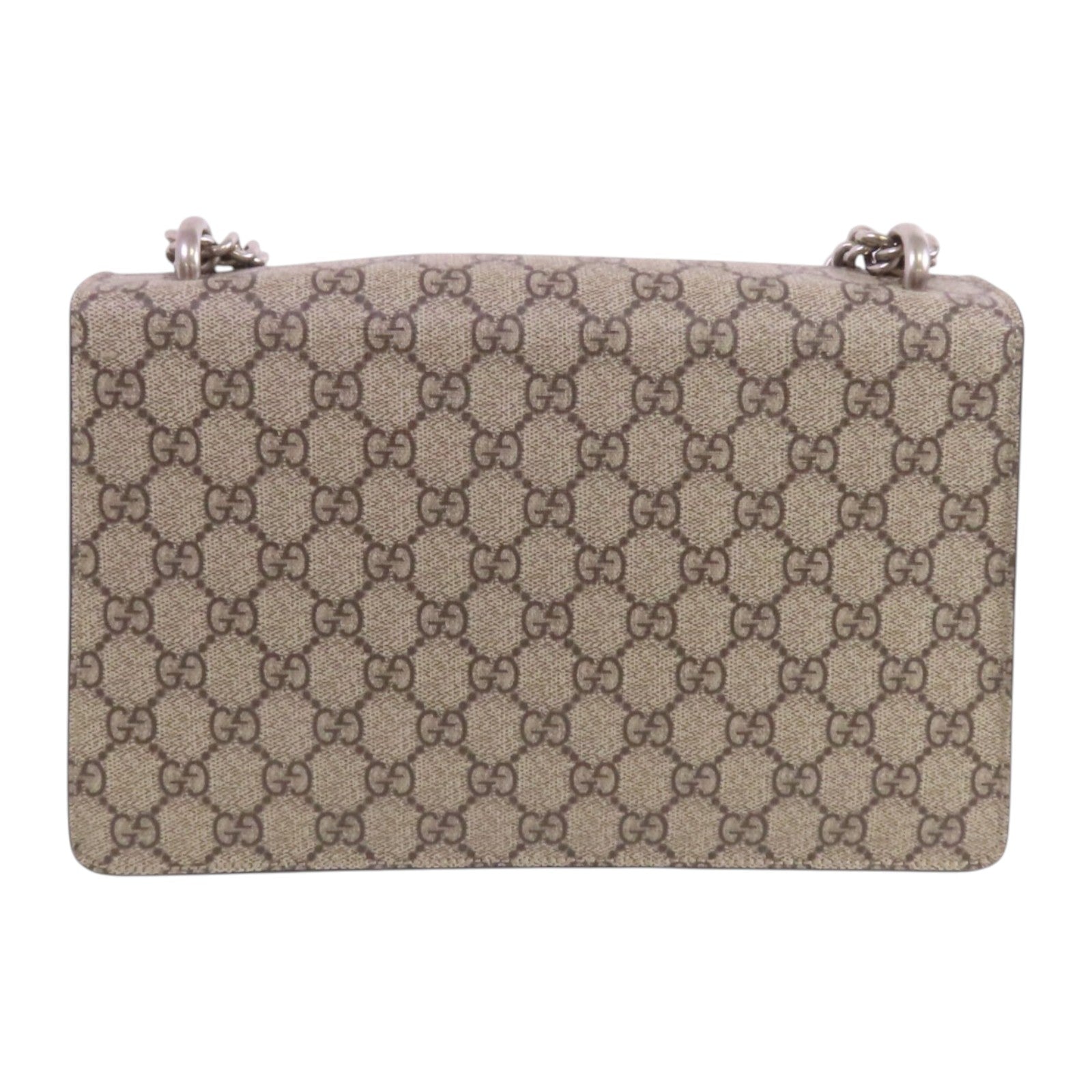 GUCCI 塗層帆布Dionysus銀扣鏈帶肩背袋