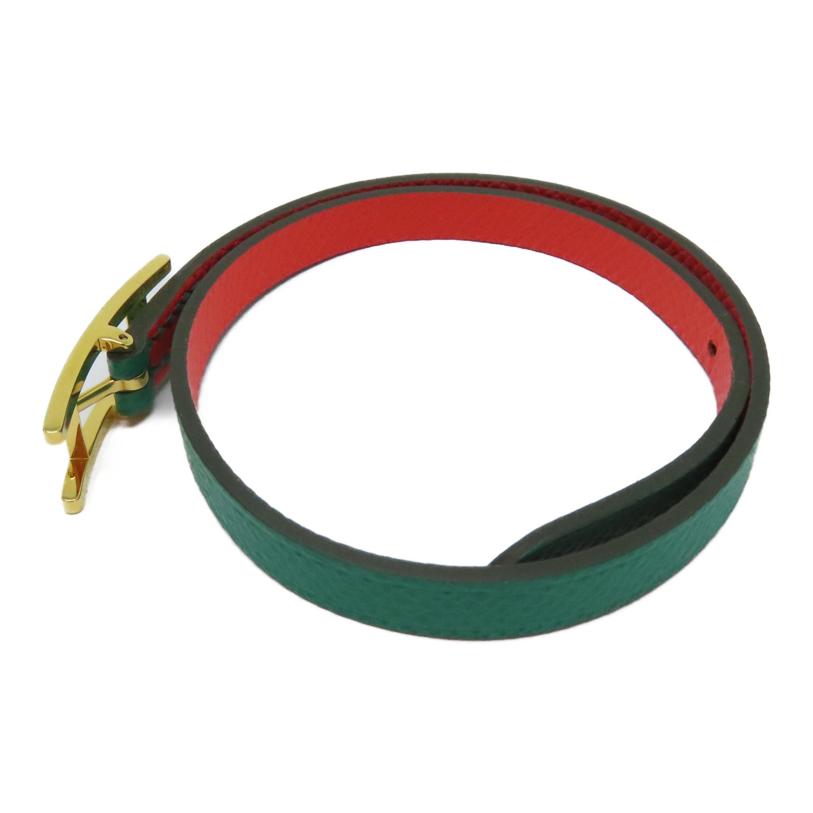 HERMES Epsom皮革Behapi Double Tour Bracelet金扣手帶綠色/紅色