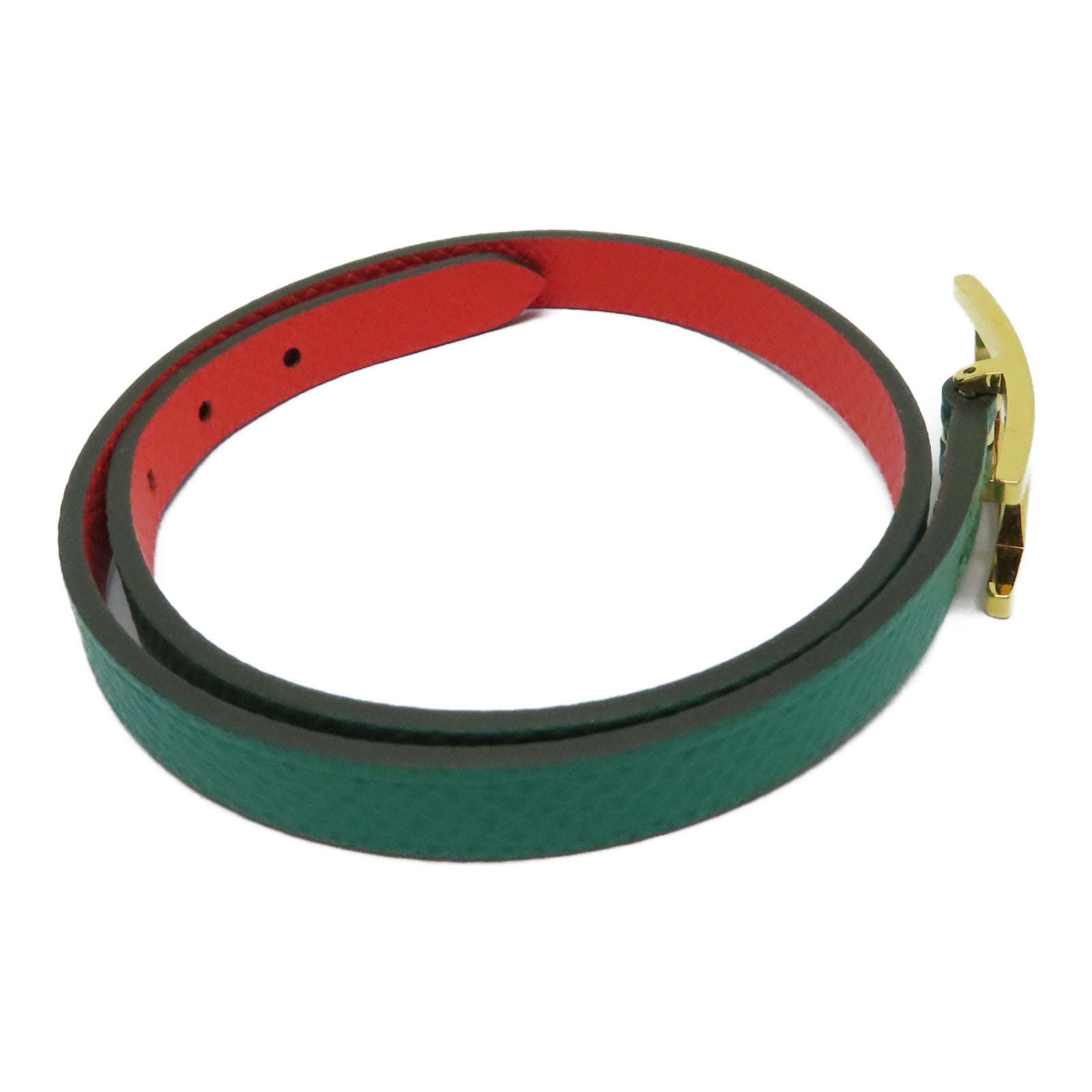 HERMES Epsom皮革Behapi Double Tour Bracelet金扣手帶綠色/紅色
