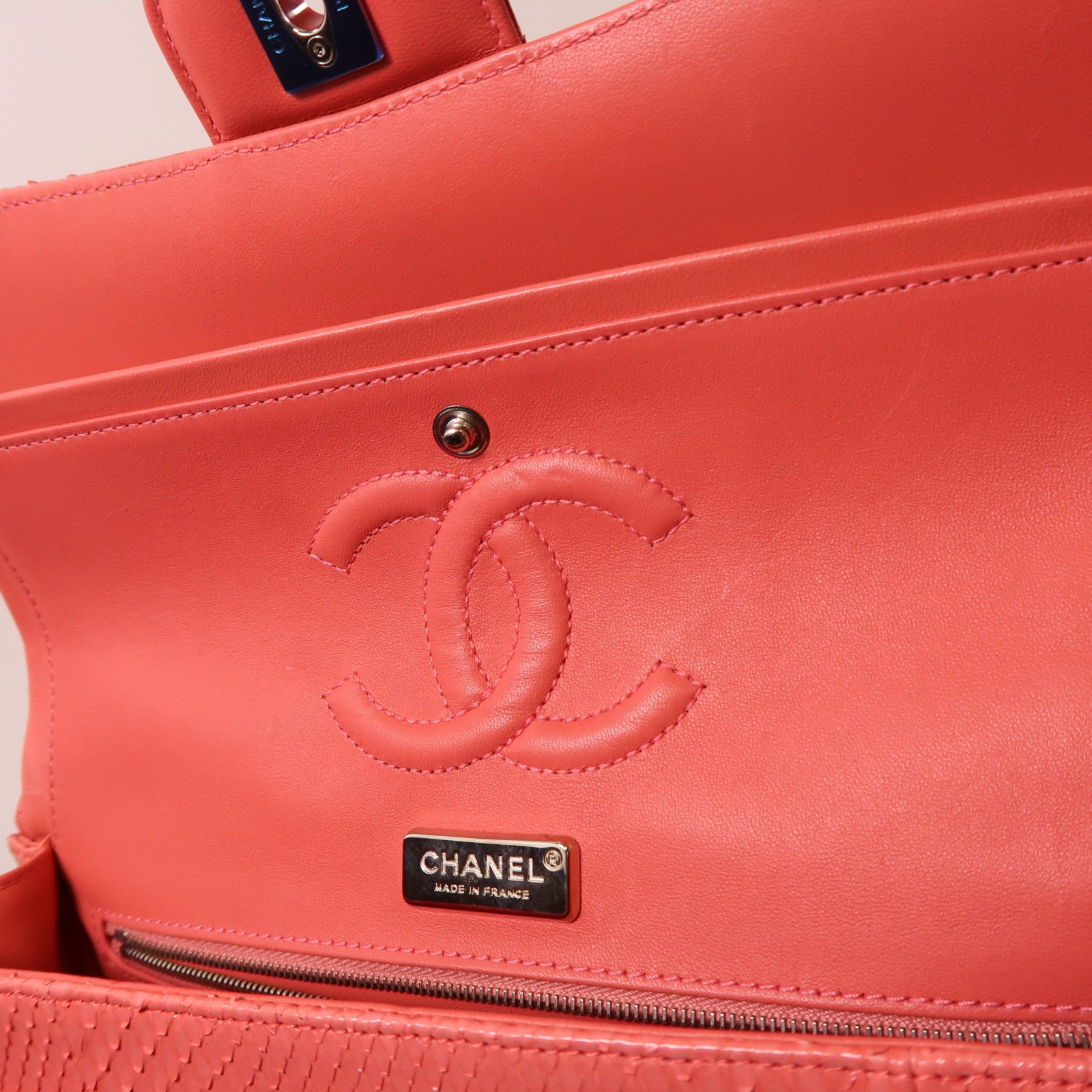 CHANEL 蛇皮皮革Classic 25銀扣鏈帶手挽肩背兩用袋