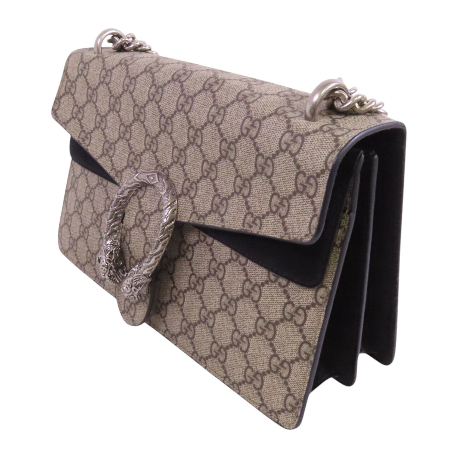 GUCCI 塗層帆布Dionysus銀扣鏈帶肩背袋