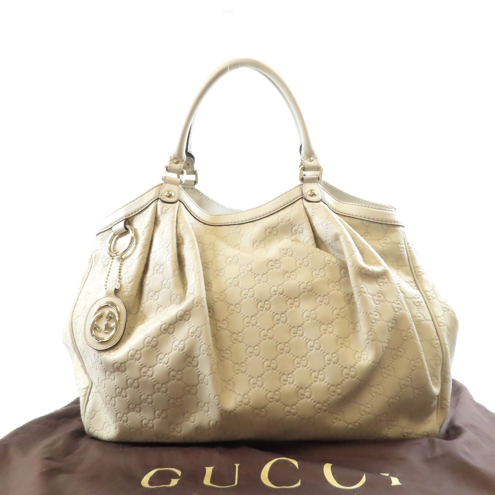 GUCCI 皮革Hand Bag金扣手挽袋灰色