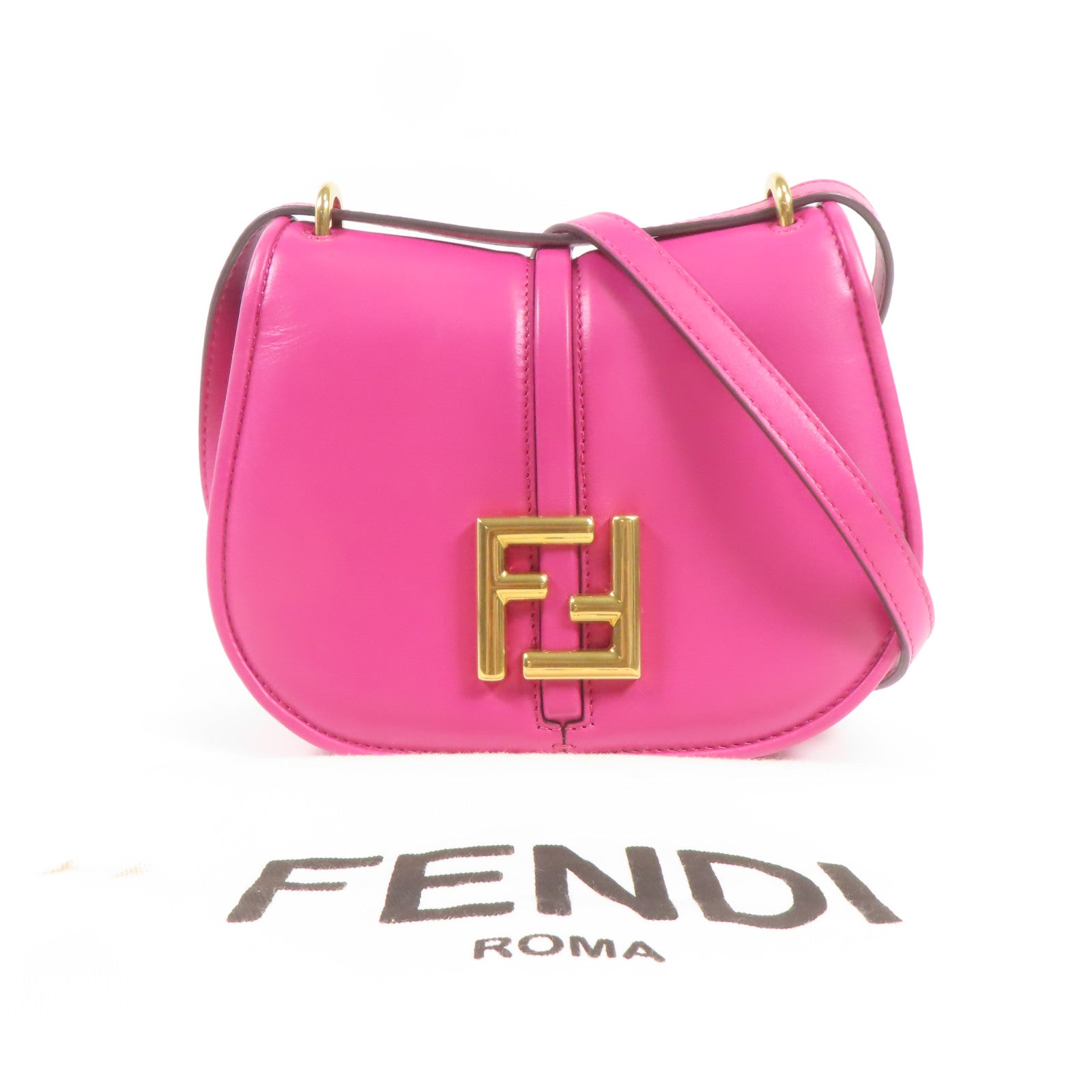 FENDI GHW C'mon Small Shoulder Bag Calfskin Leather Pink
