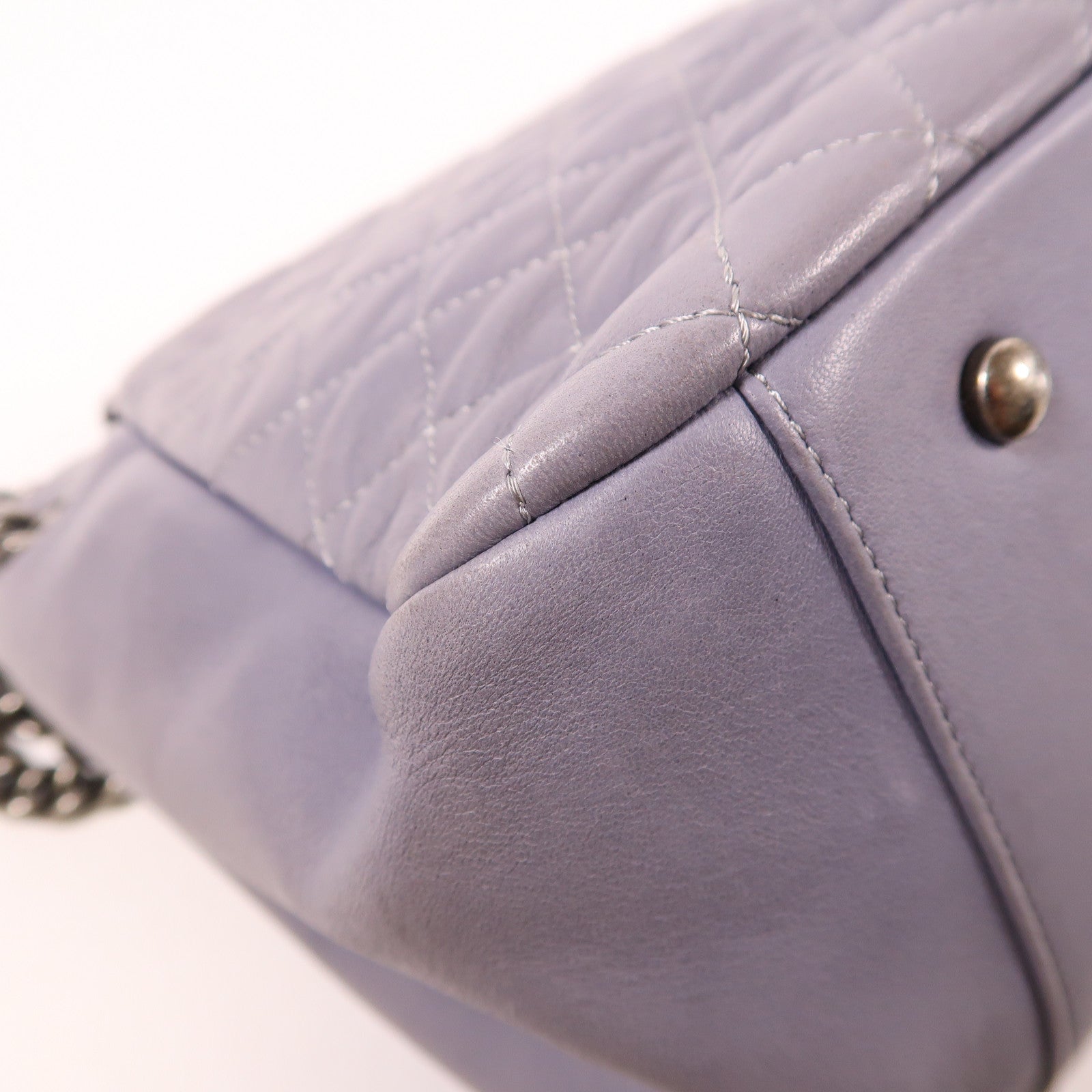 CHANEL CC Boy Accordion Flap Chain Shoulder Bag Lambskin Leather Purple