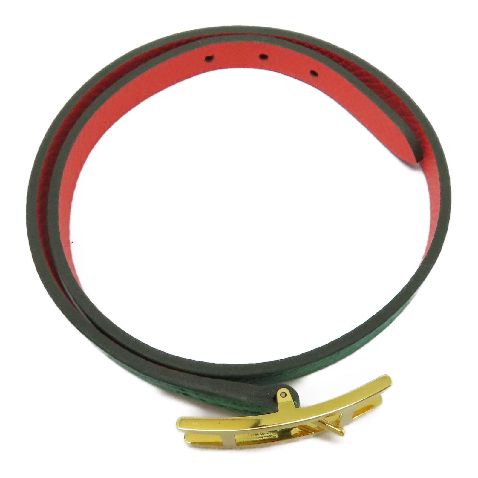HERMES Epsom皮革Behapi Double Tour Bracelet金扣手帶綠色/紅色