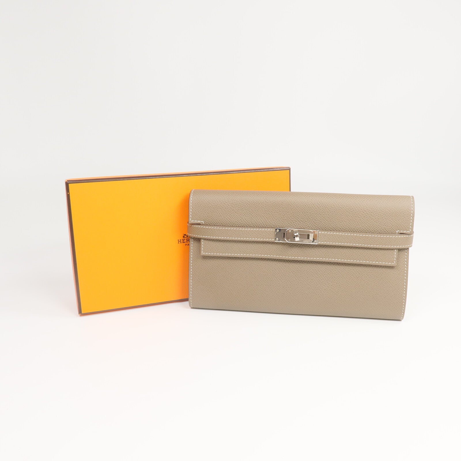 HERMES Epsom皮革Kelly Wallet長錢包Etoupe
