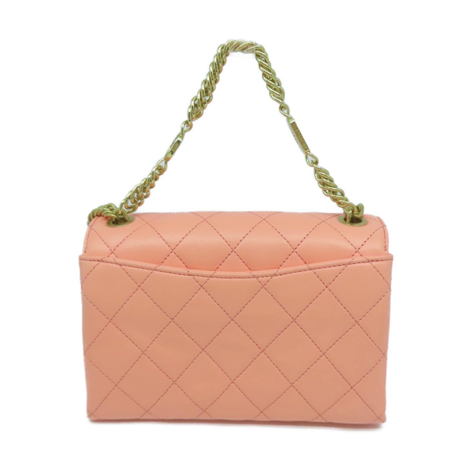 CHANEL 【激減優惠】菱格牛皮皮革Chain Shoulder金扣鏈帶肩背袋橙色