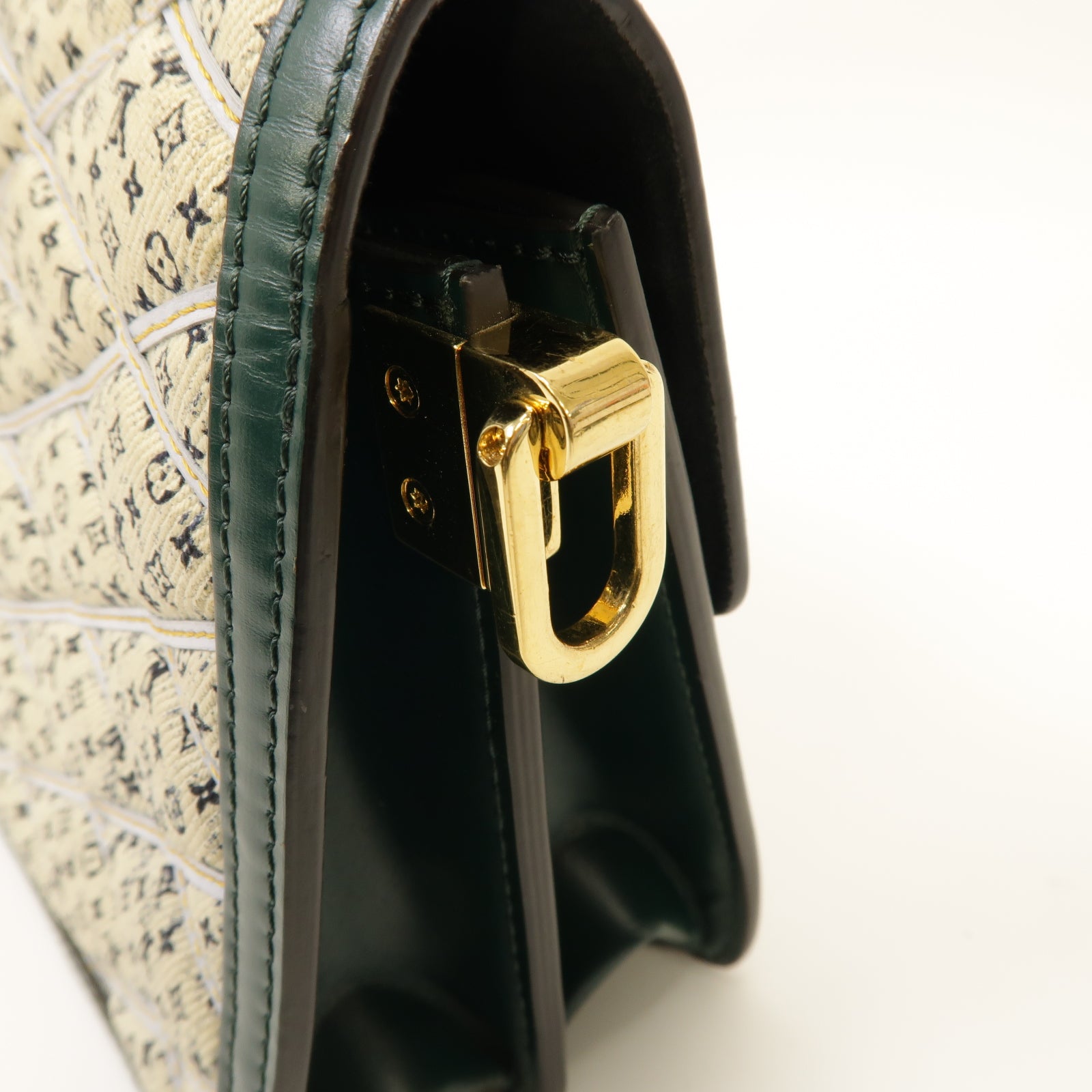 LOUIS VUITTON 【激減優惠】帆布Mini Dauphine金扣肩背袋綠色/白色