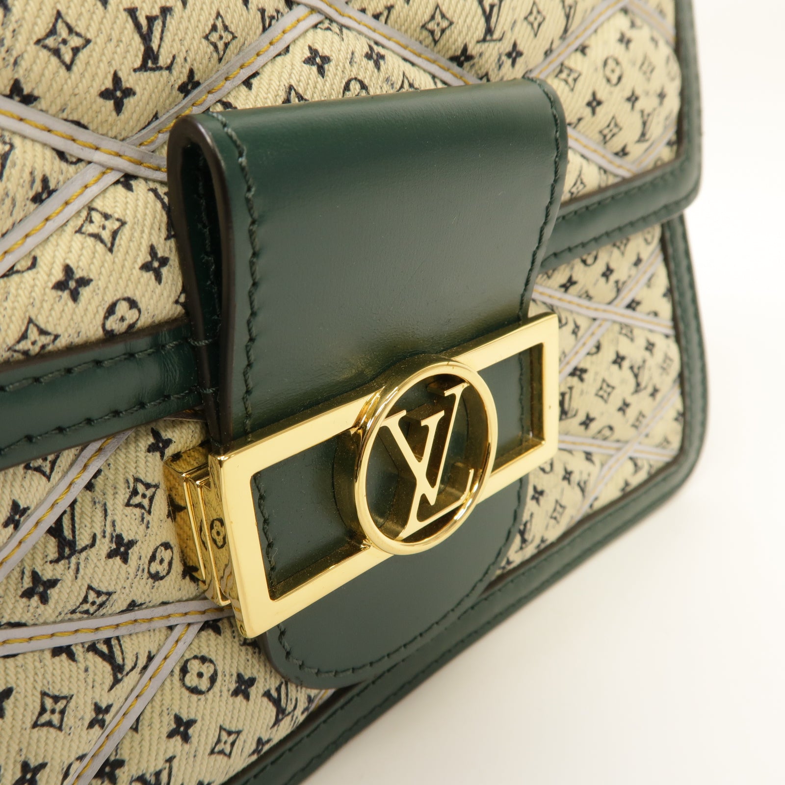 LOUIS VUITTON 【激減優惠】帆布Mini Dauphine金扣肩背袋綠色/白色