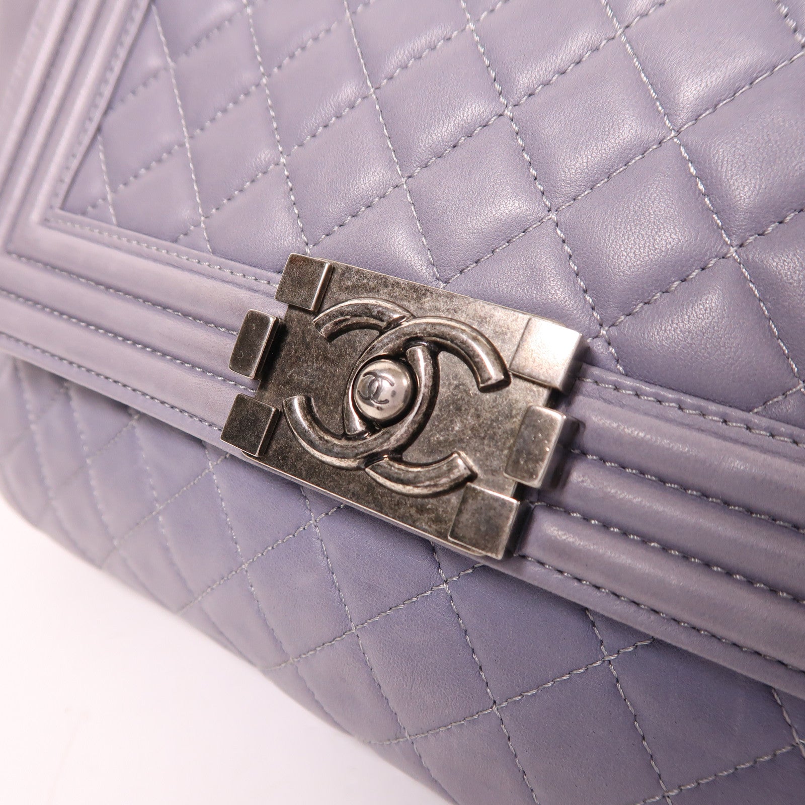 CHANEL CC Boy Accordion Flap Chain Shoulder Bag Lambskin Leather Purple