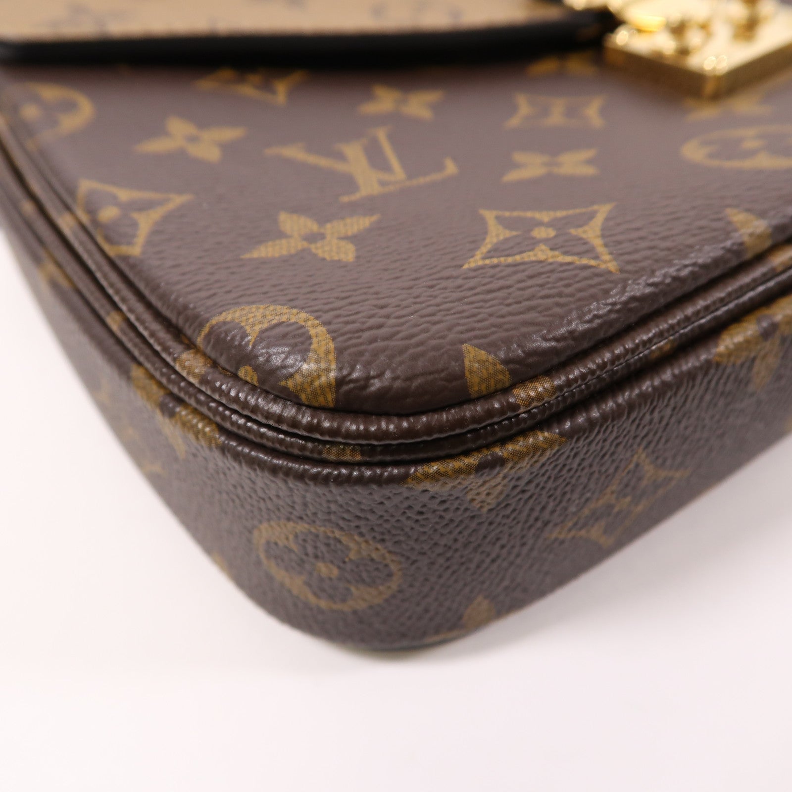 LOUIS VUITTON Monogram Reverse Pochette Metis金扣手挽肩背兩用袋棕色