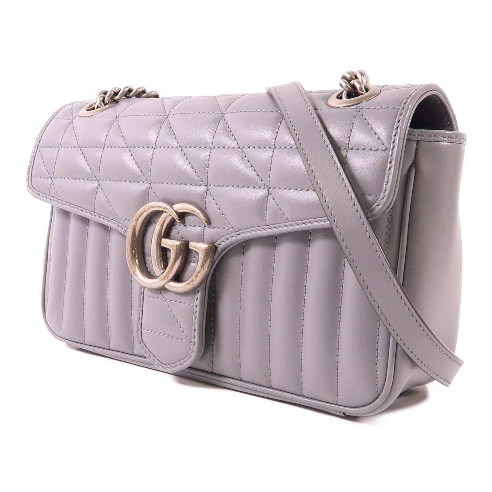 GUCCI 牛皮皮革GG Marmont銀扣鏈帶肩背袋