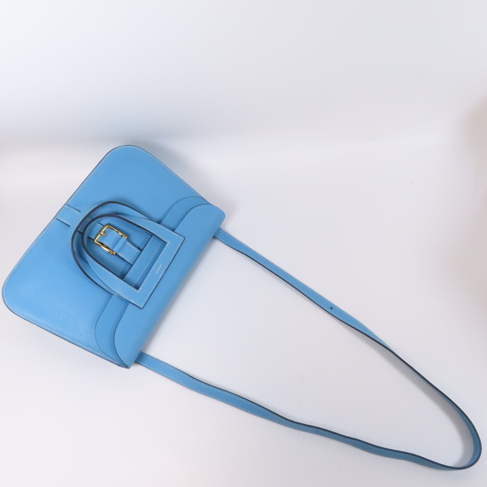 HERMES 牛皮皮革Halzan 31 2 Way Shoulder金扣手挽肩背兩用袋藍色