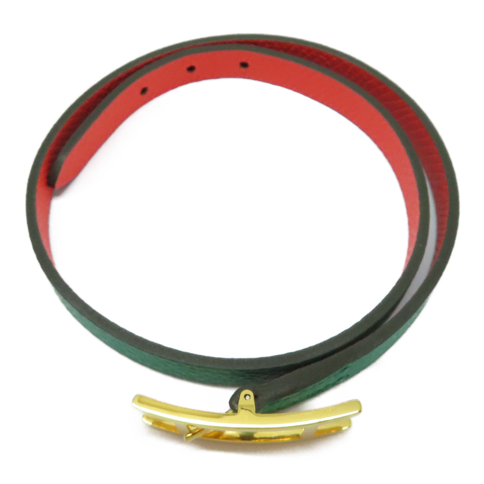 HERMES Epsom皮革Behapi Double Tour Bracelet金扣手帶綠色/紅色