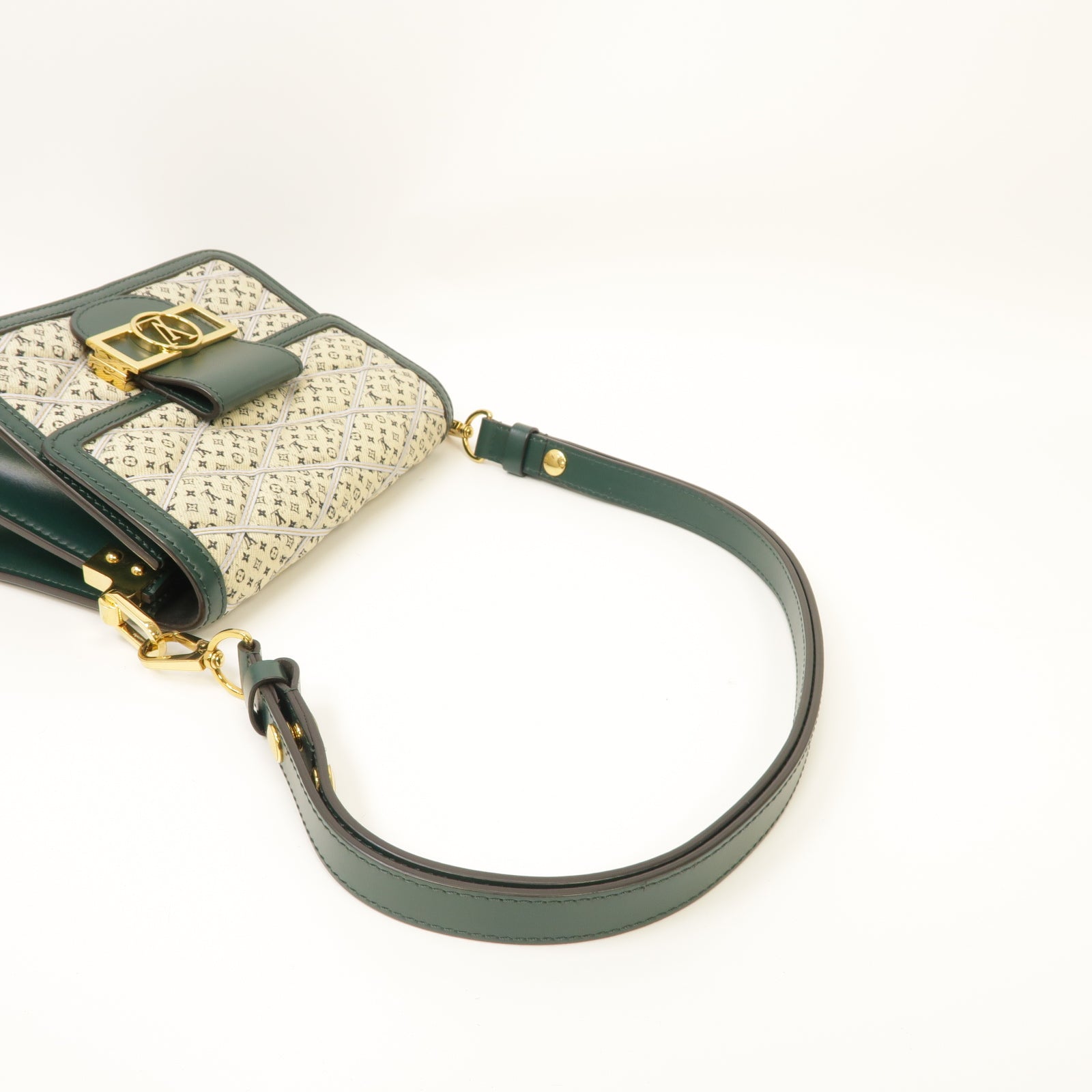 LOUIS VUITTON 【激減優惠】帆布Mini Dauphine金扣肩背袋綠色/白色