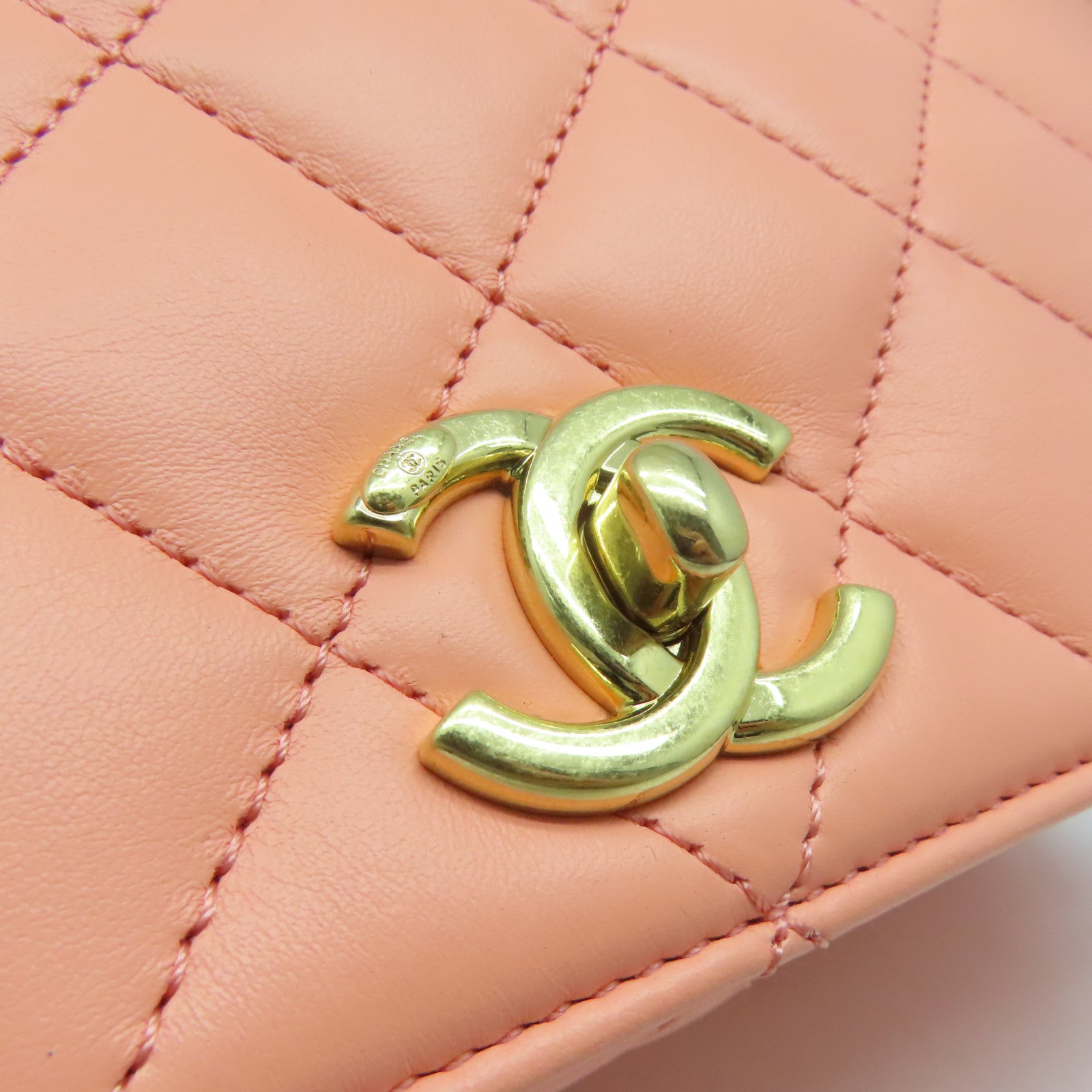 CHANEL 【激減優惠】菱格牛皮皮革Chain Shoulder金扣鏈帶肩背袋橙色
