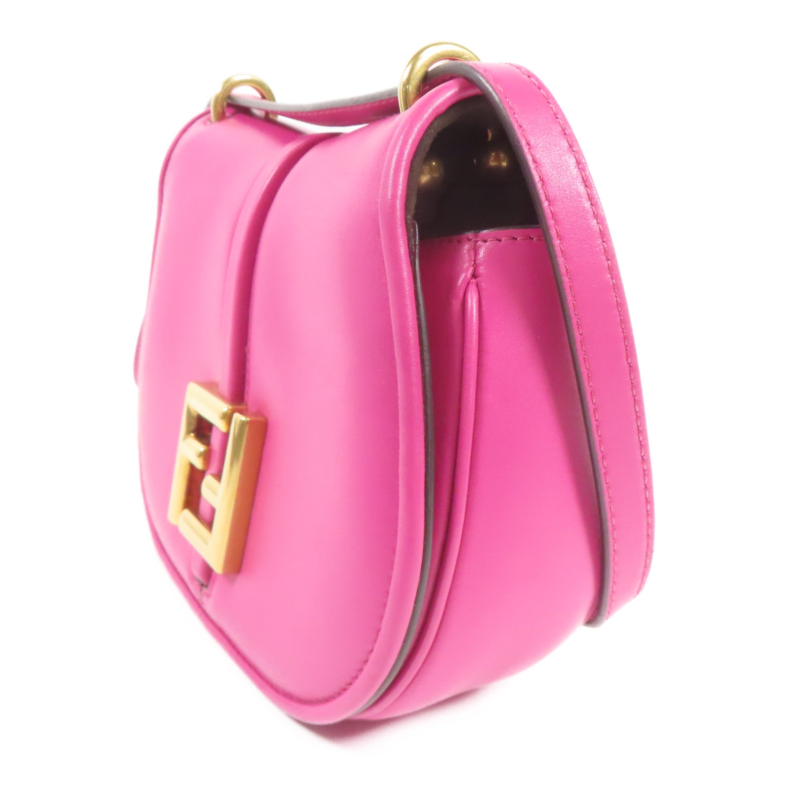 FENDI GHW C'mon Small Shoulder Bag Calfskin Leather Pink