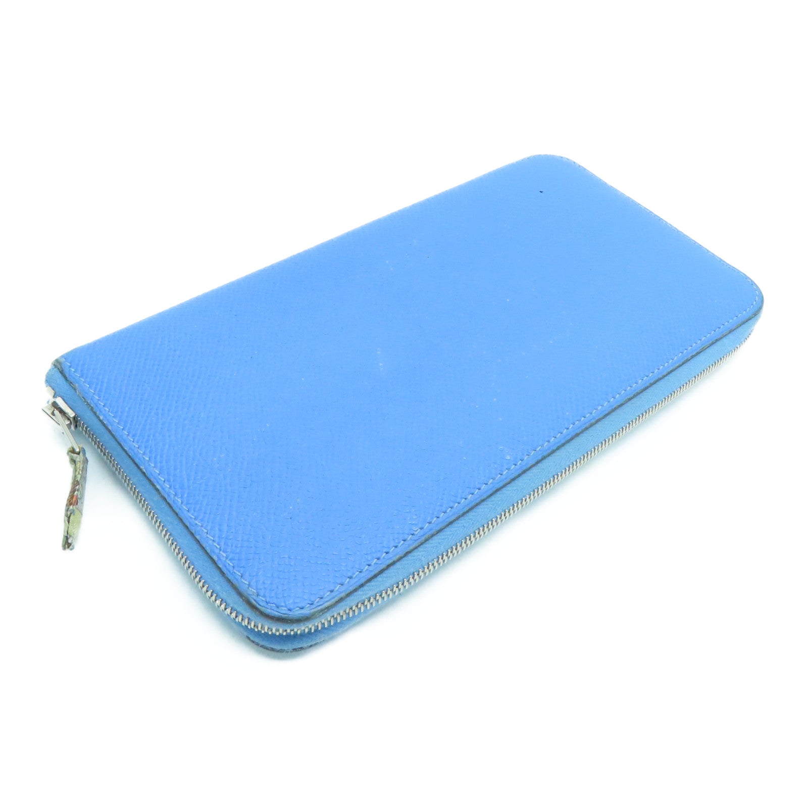 HERMES 【激减优惠】Epsom皮革Long Wallet银扣长钱包蓝色